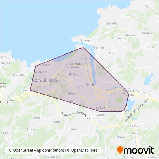 Compañía del Tranvía Eléctrico de Avilés coverage area map