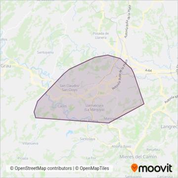 Mapa del área de cobertura de Transportes Unidos de Asturias