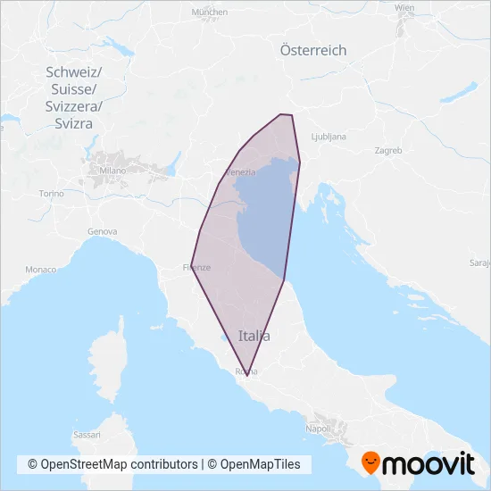 Area coperta dal servizio di TRENITALIA (Treno)