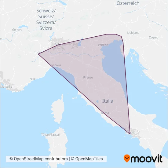 Trenitalia coverage area map