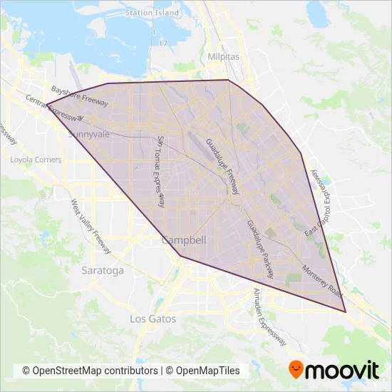 VTA (Tram) coverage area map
