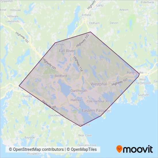Carte de la zone de couverture de Halifax Transit (Bus)