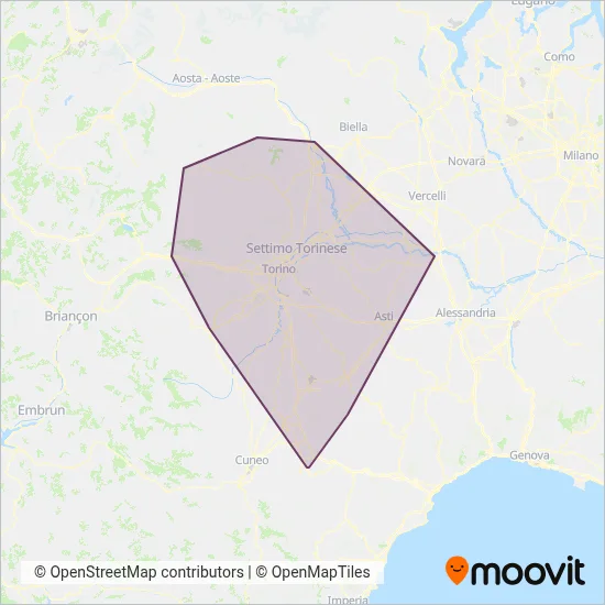 Area coperta dal servizio di Gruppo Torinese Trasporti