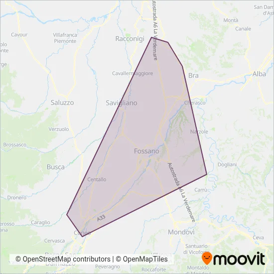 Area coperta dal servizio di Gunetto Autolinee S.r.l.