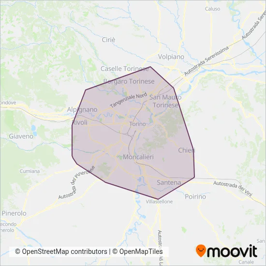 Area coperta dal servizio di Gruppo Torinese Trasporti