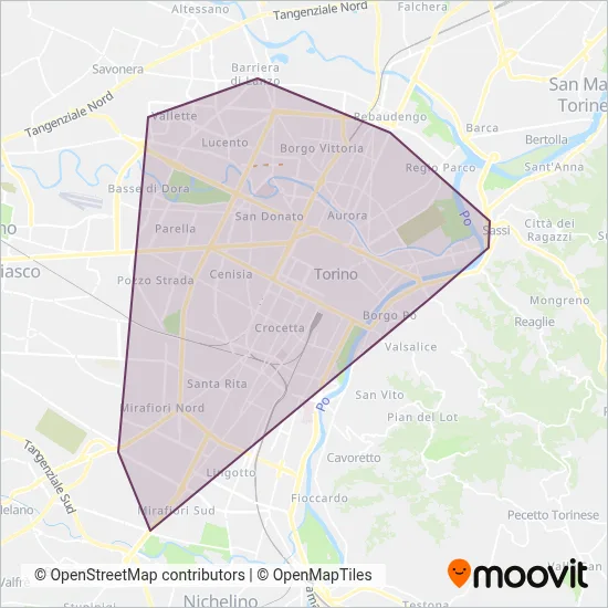 Area coperta dal servizio di Gruppo Torinese Trasporti