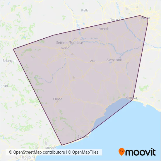 Area coperta dal servizio di Trenitalia (Treno)