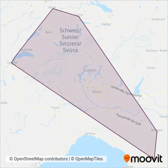 Area coperta dal servizio di SBB (Treno)