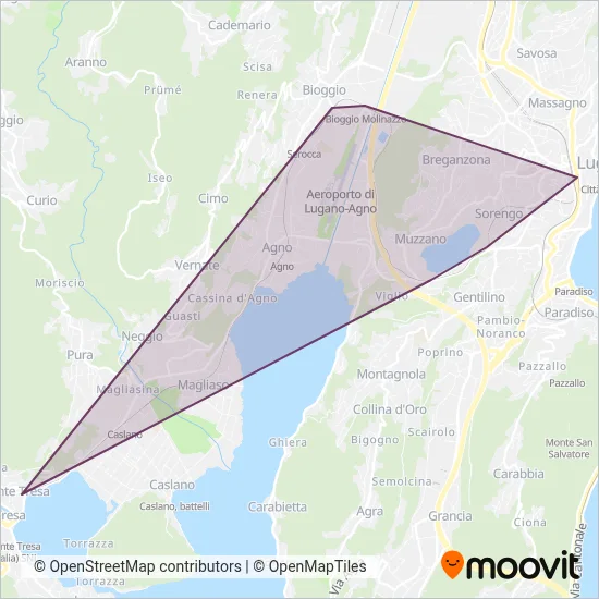 Area coperta dal servizio di Ferrovie Luganesi