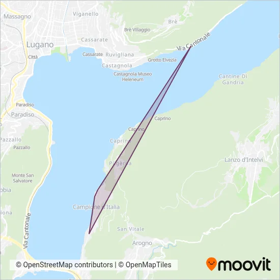 Area coperta dal servizio di Società Navigazione del Lago di Lugano SA (Bus)