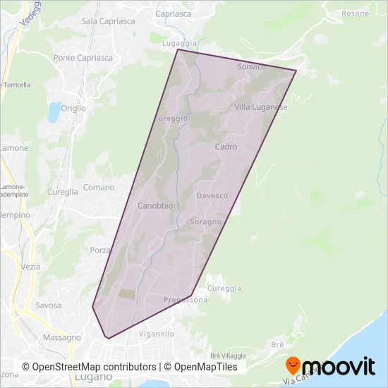 Area coperta dal servizio di Autolinee Regionali Luganesi
