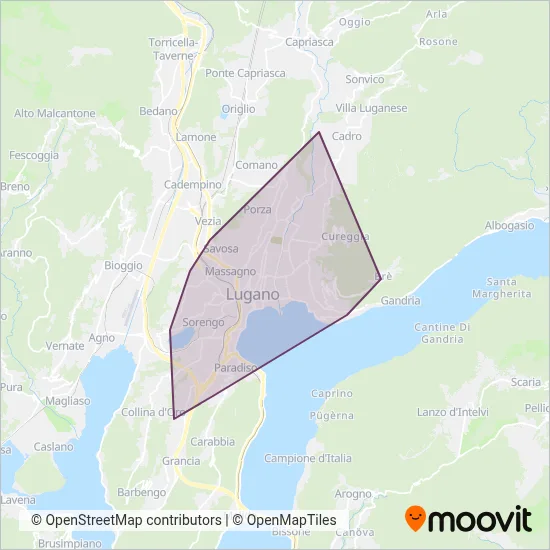Area coperta dal servizio di Trasporti Pubblici Luganesi SA (Bus)
