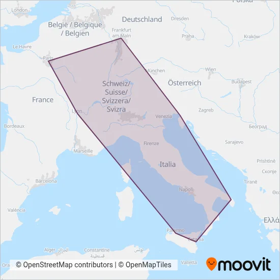 Area coperta dal servizio di Trenitalia (Treno)