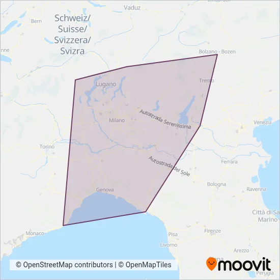 Trenord (Rail) coverage area map