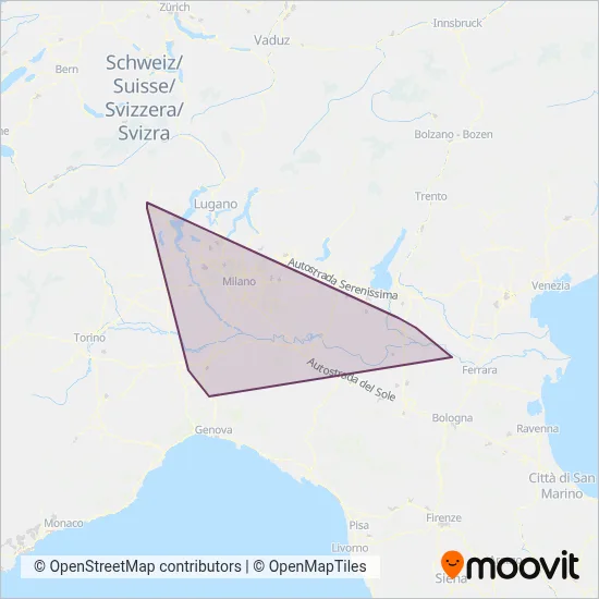 Area coperta dal servizio di Trenitalia (Treno)