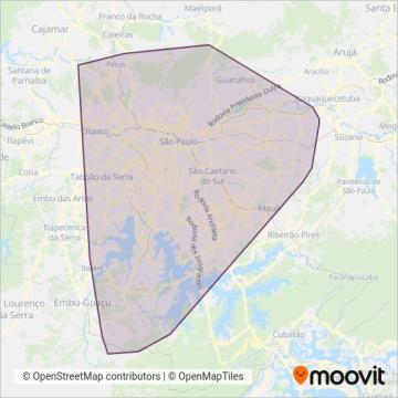 Mapa da área de cobertura da SPTrans