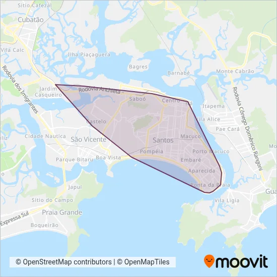 Viação Piracicabana (Santos) coverage area map