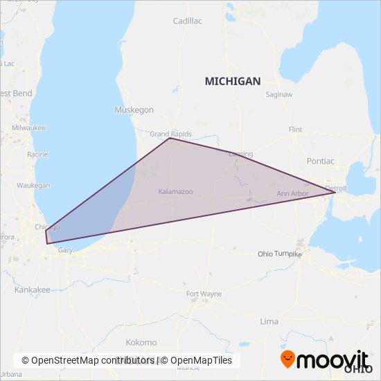 Mapa del área de cobertura de Greyhound-us