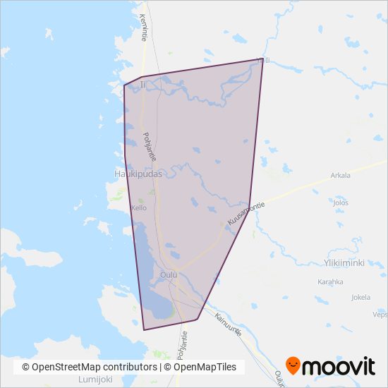 Oulun joukkoliikenne - kartta toiminta-alueesta