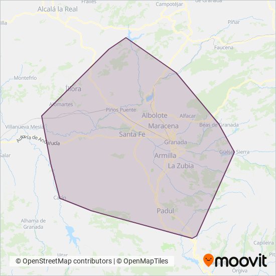 Consorcio de Transporte Metropolitano de Granada coverage area map