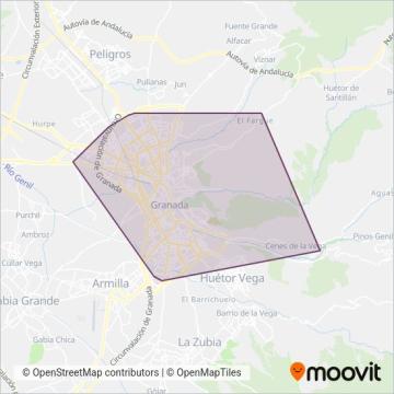 Mapa del área de cobertura de Bus urbano Granada