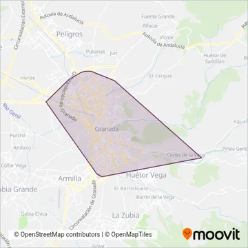 Bus urbano Granada coverage area map