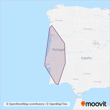 CP - Comboios de Portugal (Rail) coverage area map