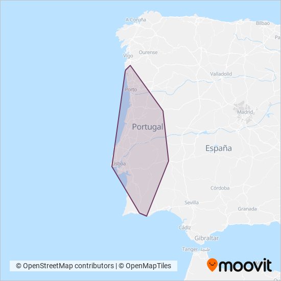 CP - Comboios de Portugal coverage area map