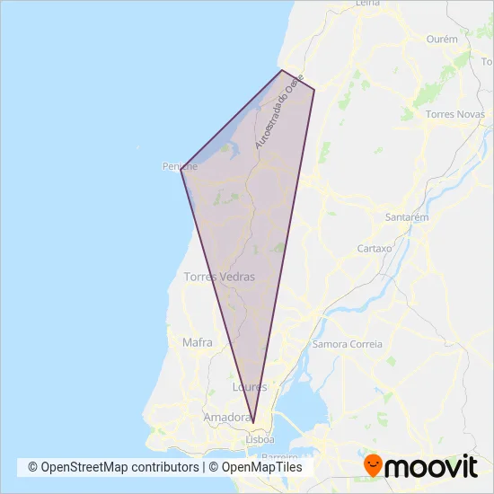 Área de cobertura no mapa do(a) Rodoviária do Oeste: Rápidas