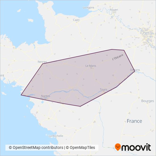 Carte de la zone de couverture de SNCF VOYAGEURS