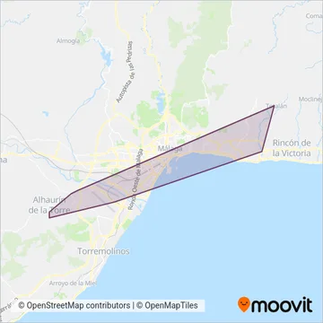 Consorcio de Transporte Metropolitano del Área de Málaga (Bus) coverage area map