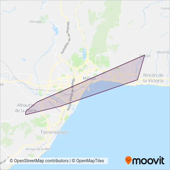 Consorcio de Transporte Metropolitano del Área de Málaga (Bus) coverage area map
