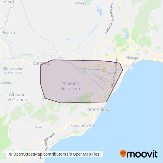 Mapa del área de cobertura de CTMAM - Autocares Vázquez Olmedo, S.L.