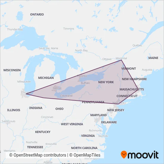 Amtrak coverage area map