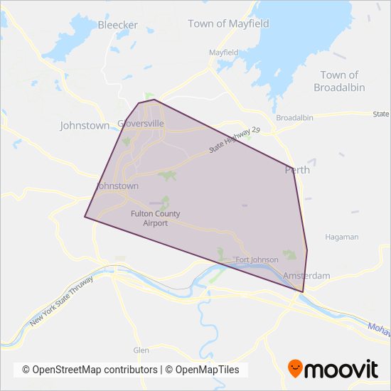 Mapa del área de cobertura de Gloversville Transit Services