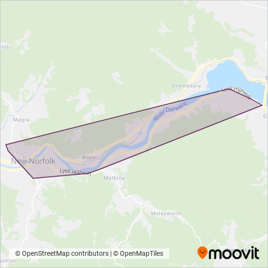Mapa del área de cobertura de Derwent Valley Link