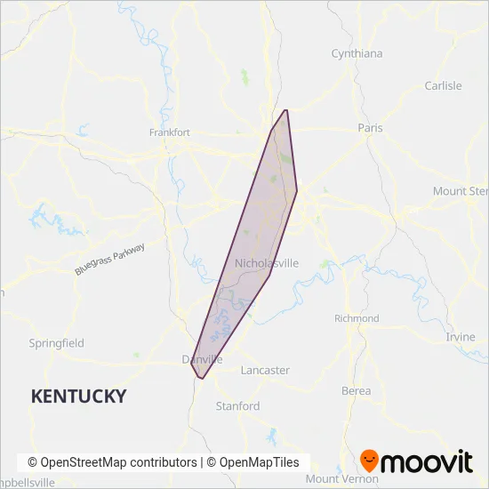 Bluegrass Ride coverage area map