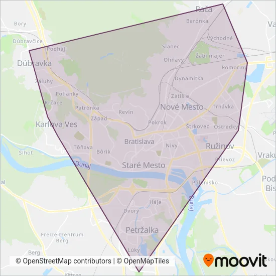 Dopravný podnik Bratislava (Tram) coverage area map