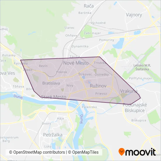 Dopravný podnik Bratislava (Cable Car) coverage area map