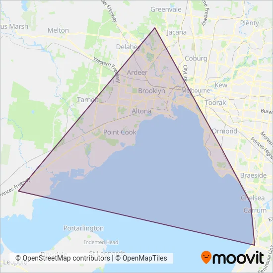 Mapa del área de cobertura de SkyBus