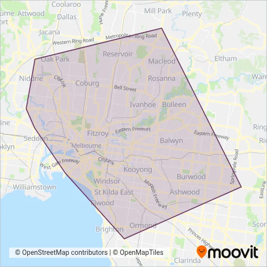 Yarra Trams coverage area map