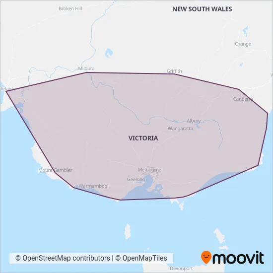 Mapa del área de cobertura de PTV