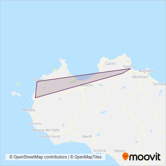 Area coperta dal servizio di AST - Azienda Siciliana Trasporti