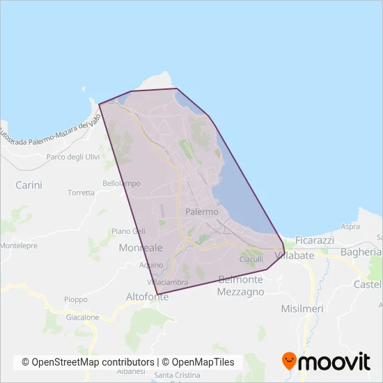 Area coperta dal servizio di AMAT Palermo (Bus)