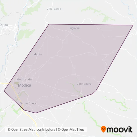 Area coperta dal servizio di Sais Autolinee - Modica