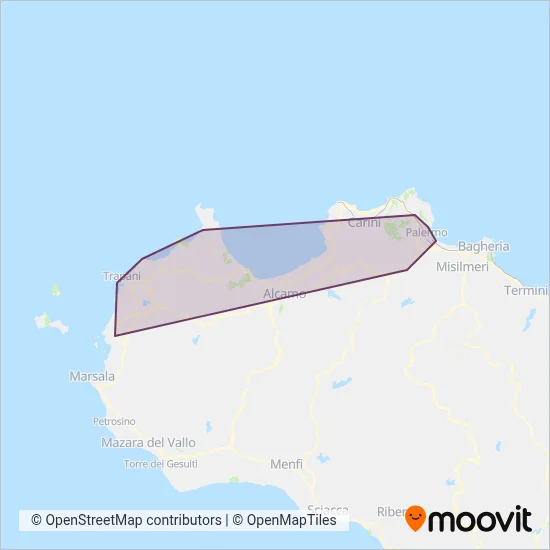 Area coperta dal servizio di AST - Azienda Siciliana Trasporti