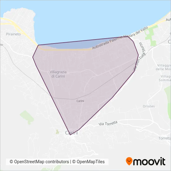 Area coperta dal servizio di Autoservizi Taormina