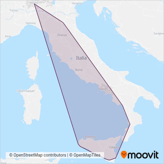 Trenitalia (Rail) coverage area map