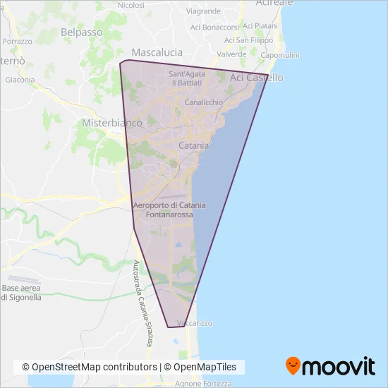 Azienda Metropolitana Trasporti e Sosta Catania coverage area map