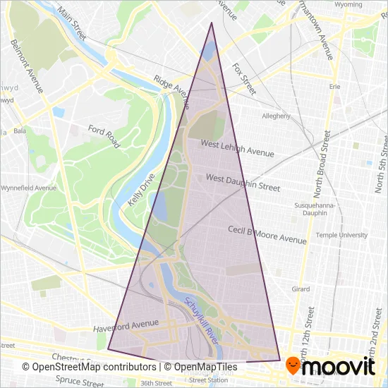 Drexel University Bus coverage area map